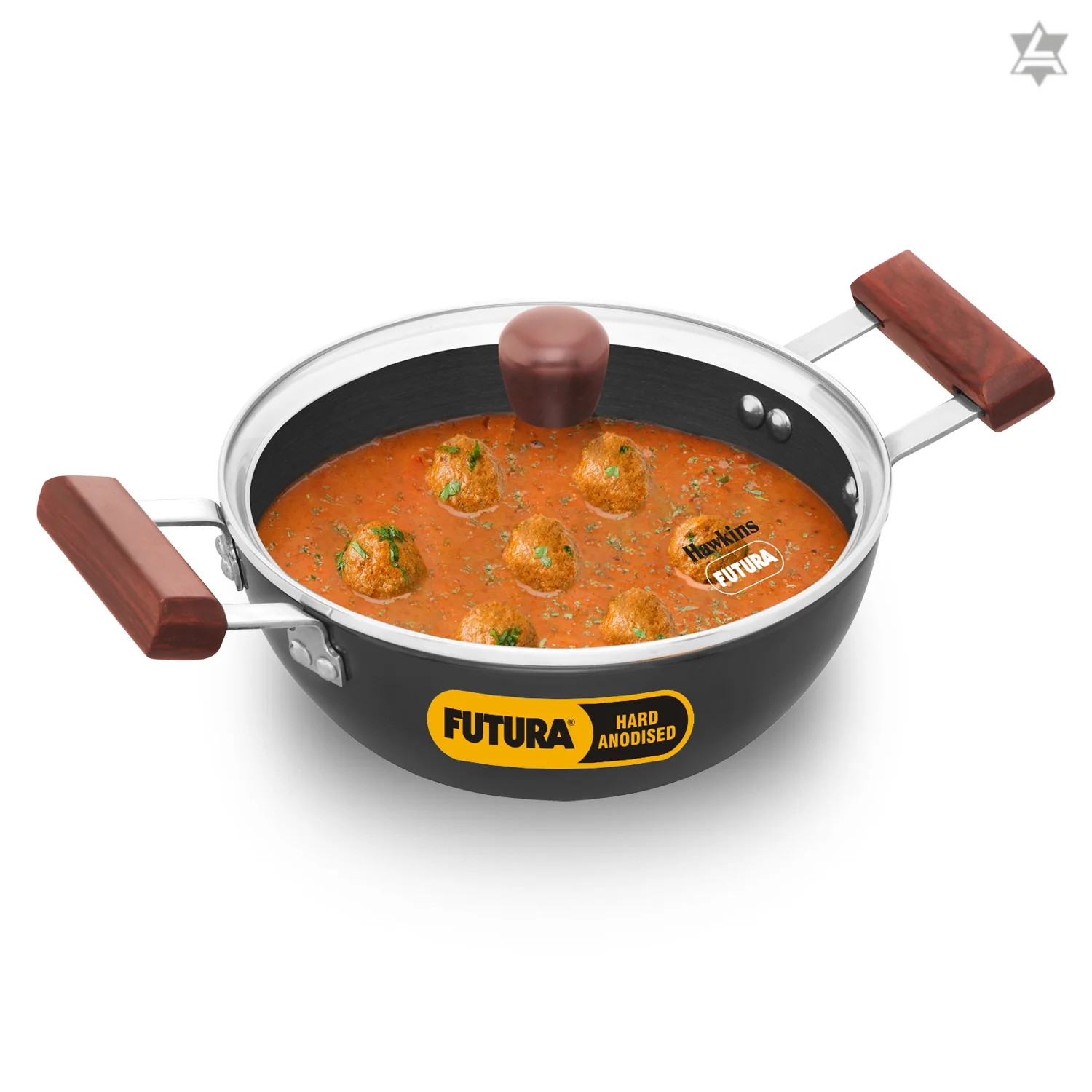 Hawkins Futura 2 Litre Deep Kadhai, Induction Deep Fry Pan, Hard Anodised Kadai with Glass Lid, Black (IAK20G)